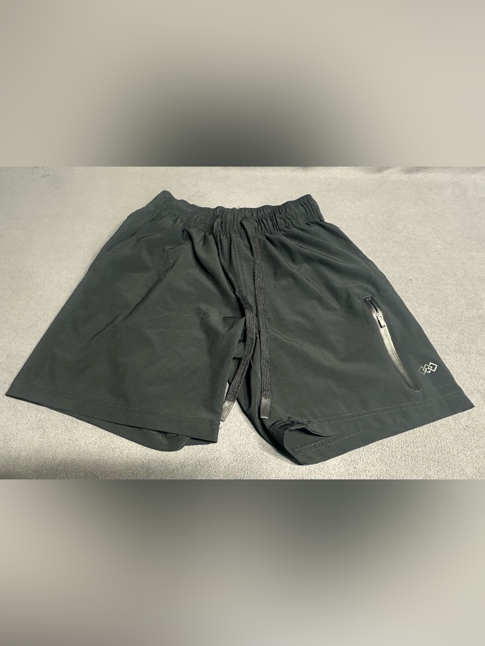 Men's Black Athletic Drawstring Shorts with Zippered Pocket